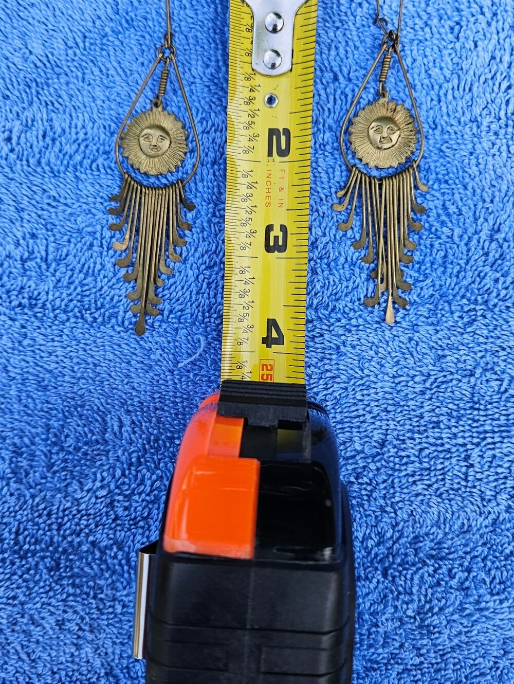 Vintage Boho Brass Coin Chain Necklace & Sun Face Chandelier Earring Set - Picture 4 of 8